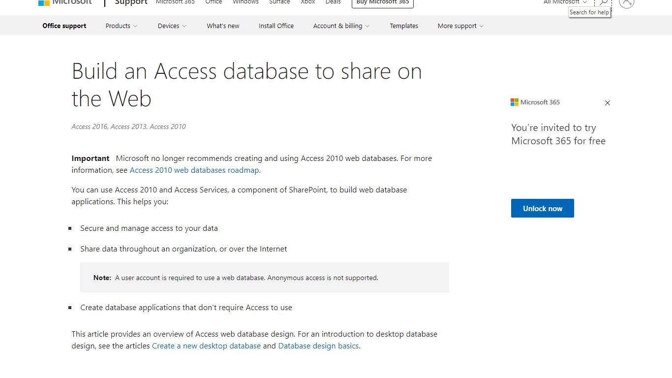 Build an Access database to share on the Web
