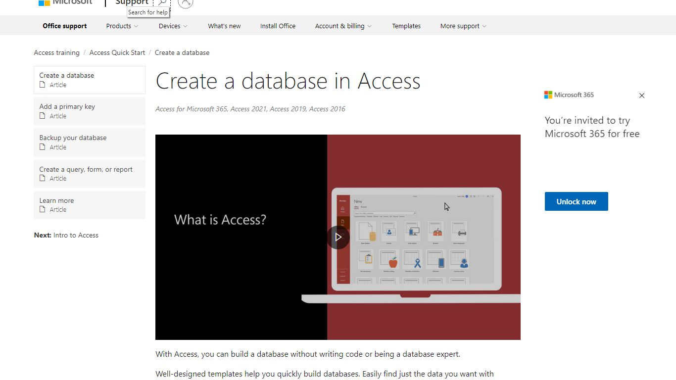 Create a database in Access - support.microsoft.com