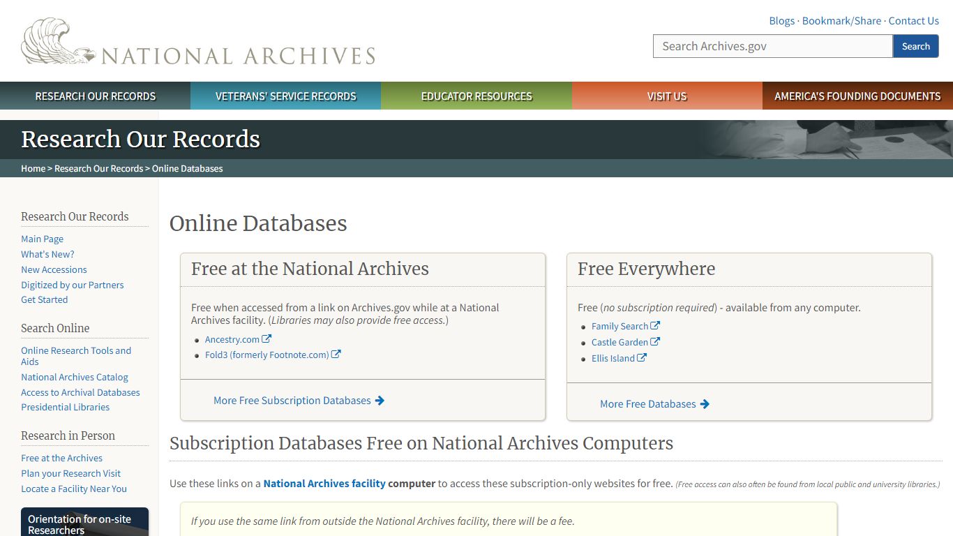 Online Databases | National Archives