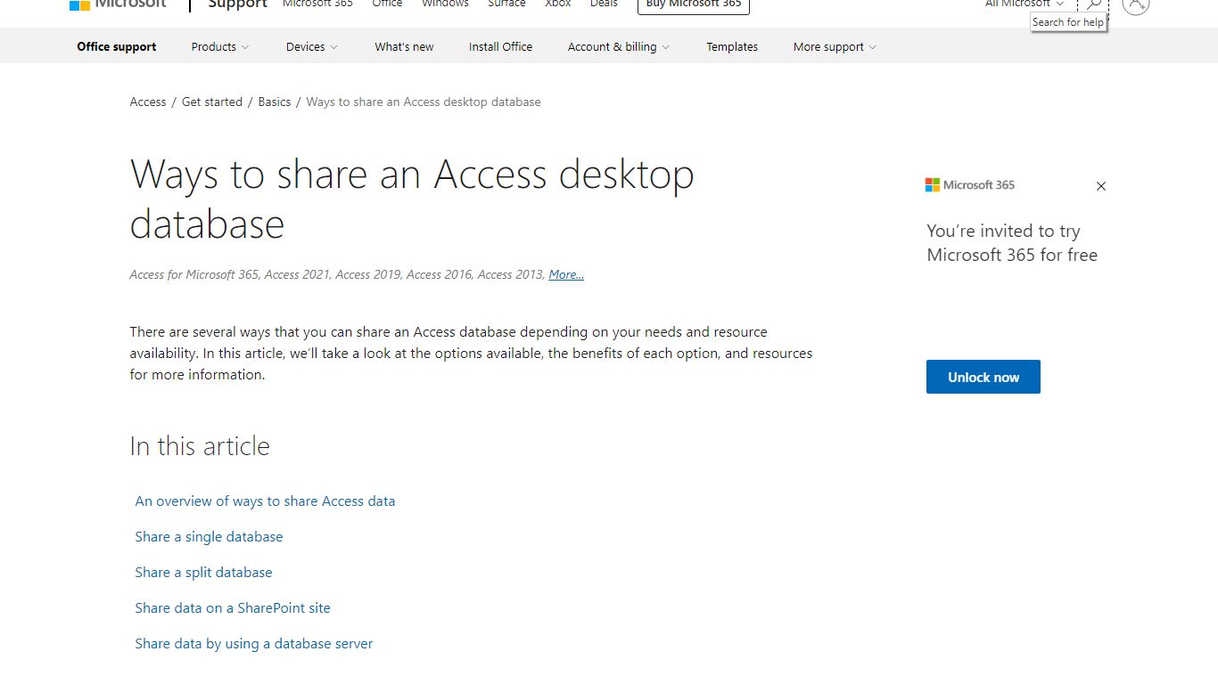 Ways to share an Access desktop database
